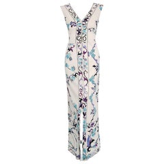 1960's Emilio Pucci Ivory Floral Print Silk Jersey Bias-Cut Sleeveless Dress