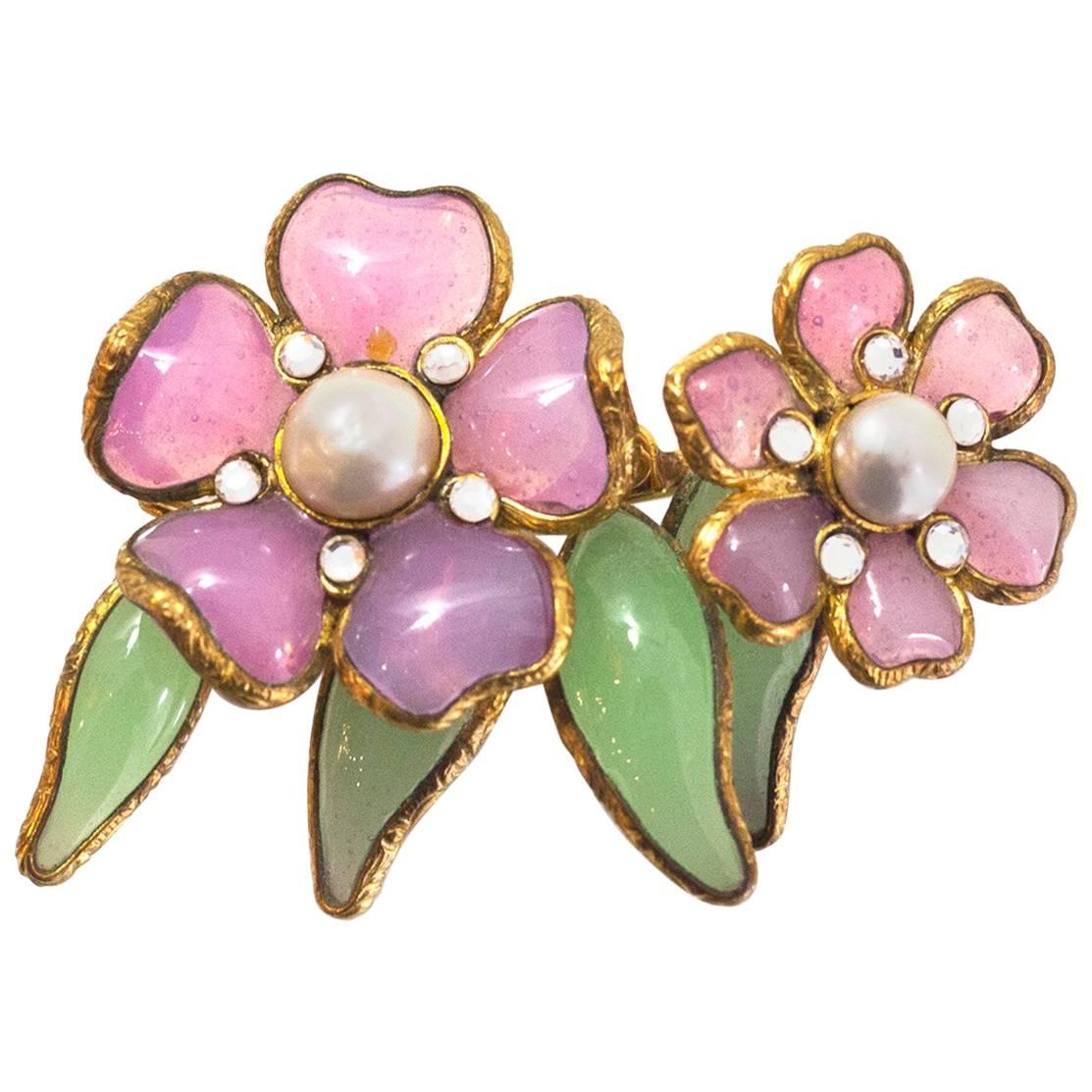 RESERVED - Chanel Gripoix Camelia Earrings & Vintage Brooch 60s