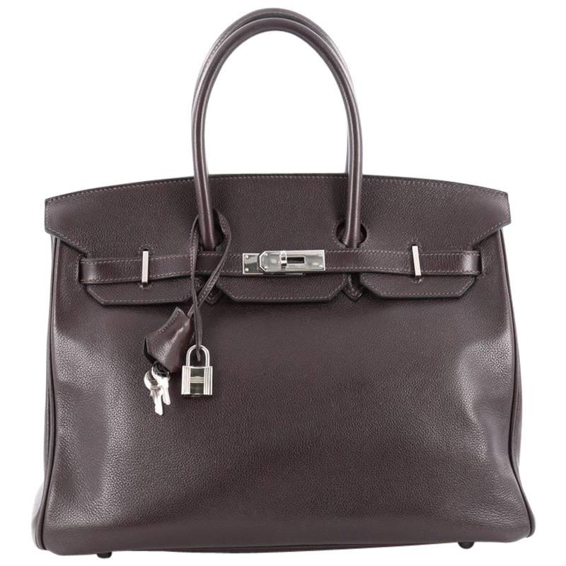 Hermes Birkin Handbag Ebene Evergrain with Palladium Hardware 35