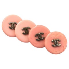 Chanel Set of Four 22mm Pink and Silvertone CC Buttons