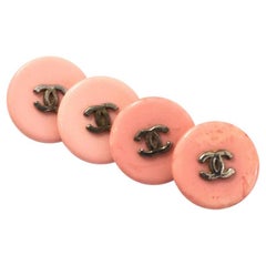 Chanel Set of Four 22mm Pink and Silvertone CC Buttons 1