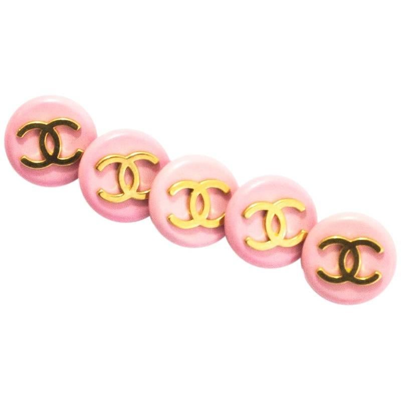 Chanel Set of Five 18mm Pink/Gold CC Buttons