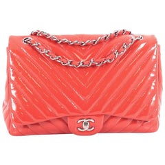 Chanel Classic Single Flap Bag Chevron Patent Jumbo