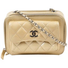 Chanel Beige Quilted Patent Leather 'CC' Flap Zip Case Shoulder Bag