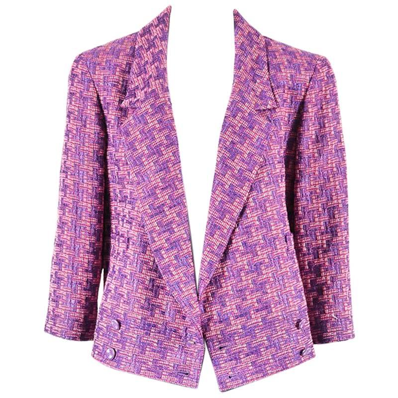 Chanel 01P NWT $1780 Purple Pink Tweed Double Breasted Jacket SZ 46 For Sale