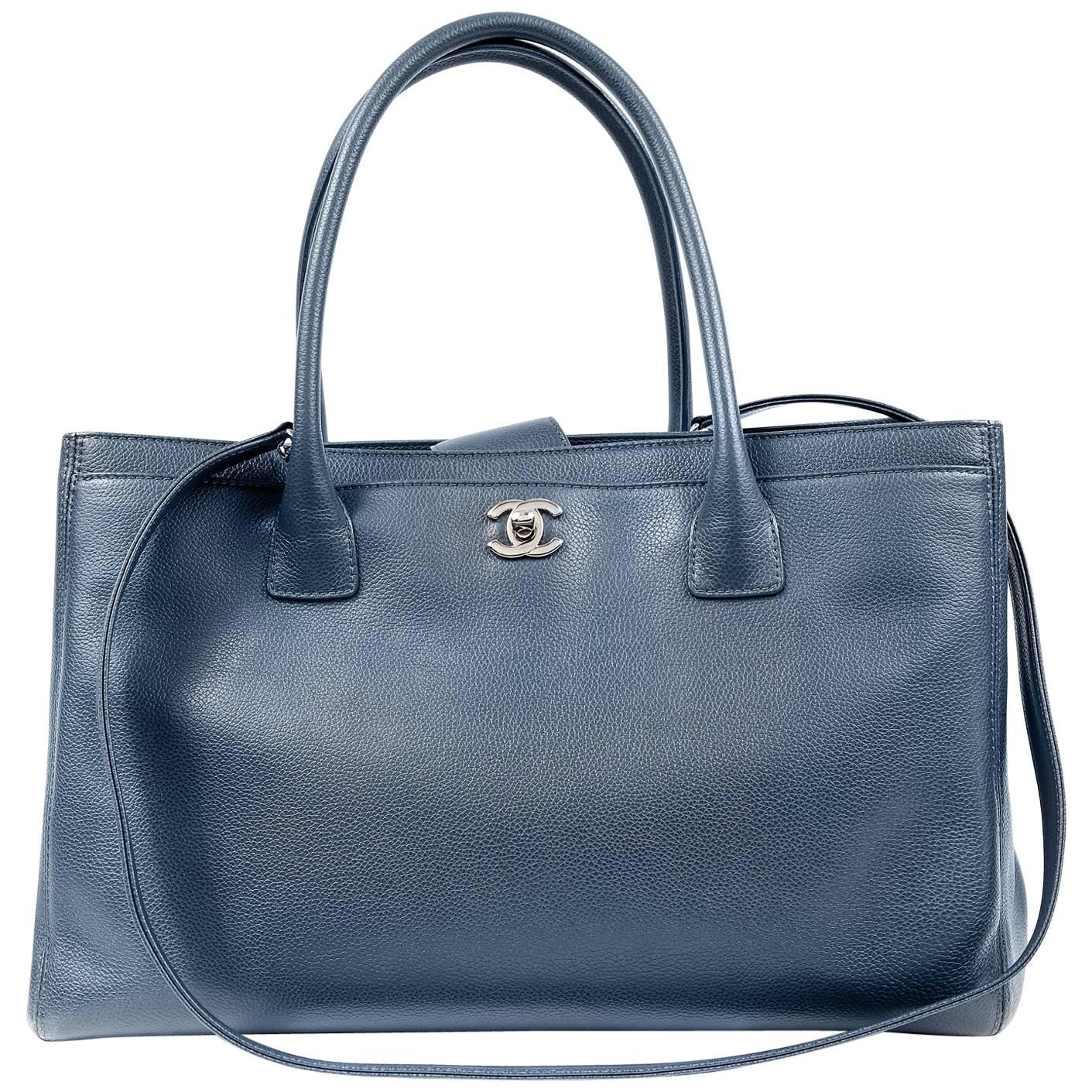 Chanel Navy Blue Leather Cerf tote