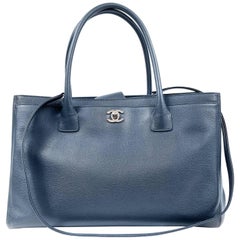 Chanel Navy Blue Leather Cerf tote