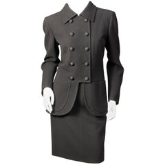 Yves Saint Laurent Haute Couture Black Wool Suit, late 1970's 6