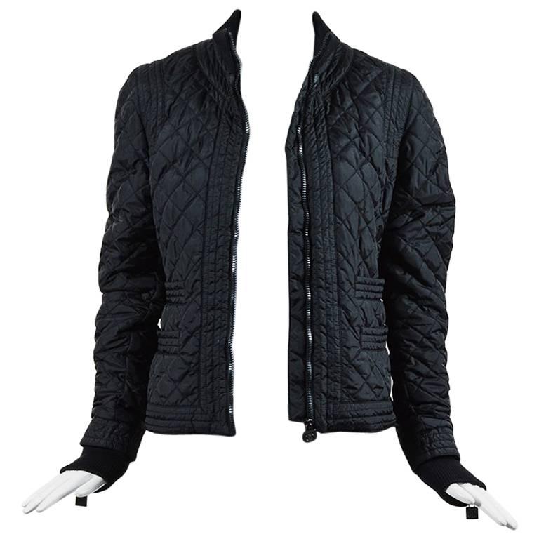 Chanel Identification 05A Black Quilted Nylon Long Sleeve Puffer Jacket SZ 42 For Sale