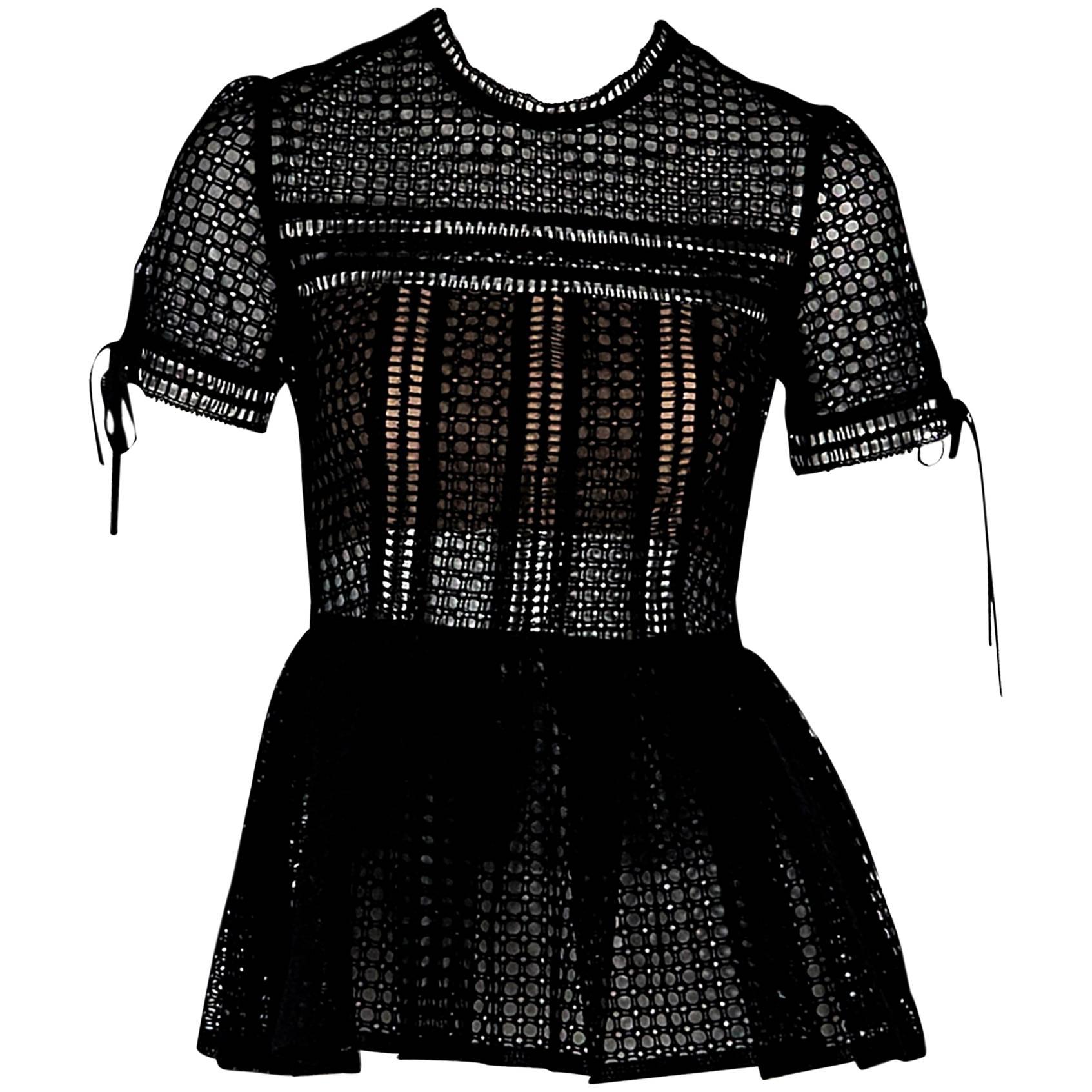 Black Self Portrait Eyelet Peplum Top