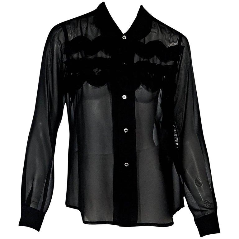 Black Comme des Garcons Ruffled Sheer Blouse For Sale at 1stDibs
