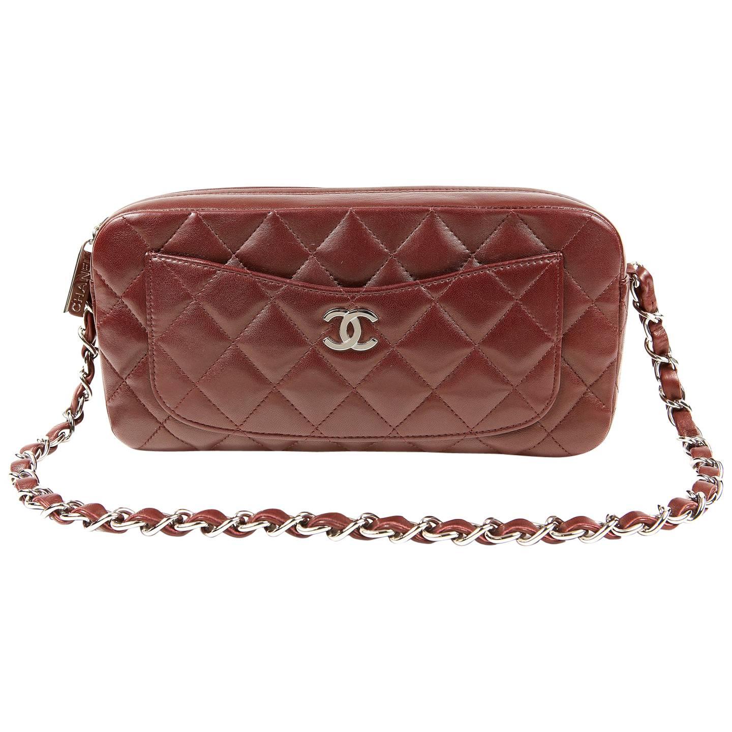 Chanel Burgundy Leather Pocket Camera Bag For Sale