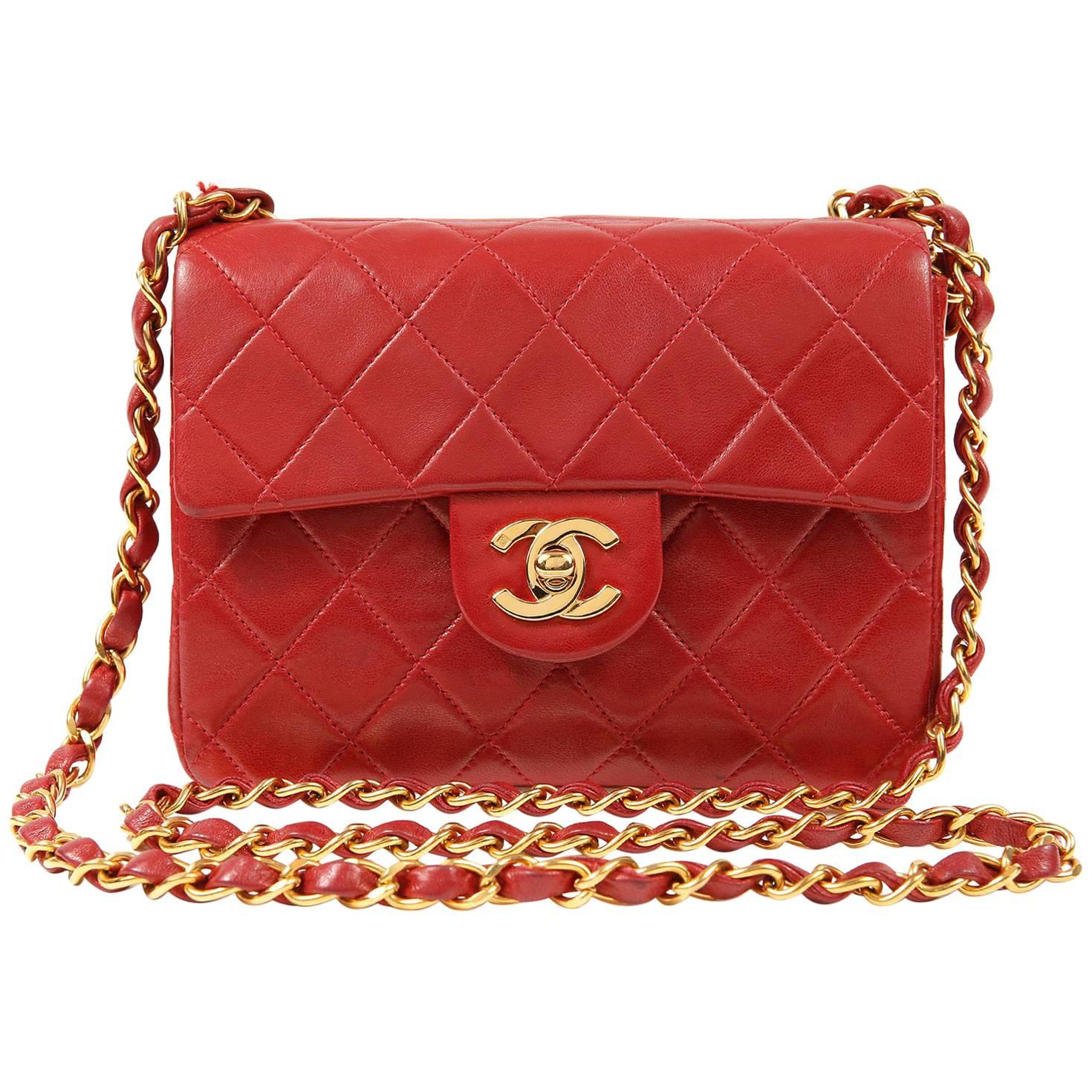 Chanel Red Lambskin Mini Classic Flap bag with GHW