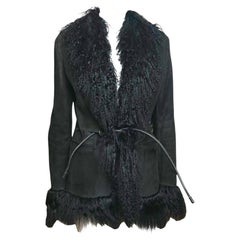 Gucci by Tom Ford F/W 1999 Black Suede Mongolian Fur-Trimmed Shearling Jacket