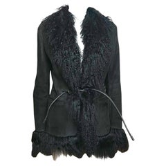 Gucci by Tom Ford F/W 1999 Black Suede Mongolian Fur-Trimmed Shearling Jacket