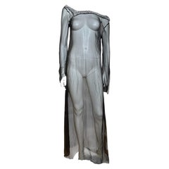 Alberta Ferretti 1990s Black Sheer Crystal-Chip Embellished Maxi Dress