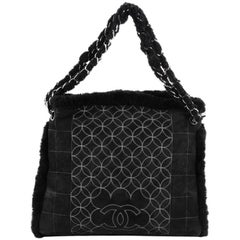 Chanel Embroidered CC Chain Tote Quilted Suede and Shearling