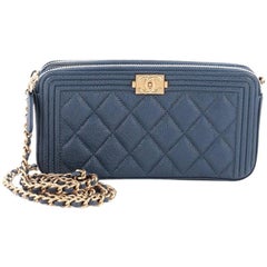 Chanel Boy Double Zip Around Wallet on Chain Quilted Caviar