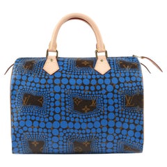 LOUIS VUITTON c.2012 YAYOI KUSAMA Blue "Monogram Town Speedy 30" Polka Dot Purse