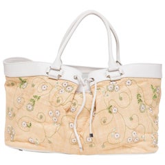 Lambertson Truex Embroidered Raffia Handbag With White Leather Trim 12