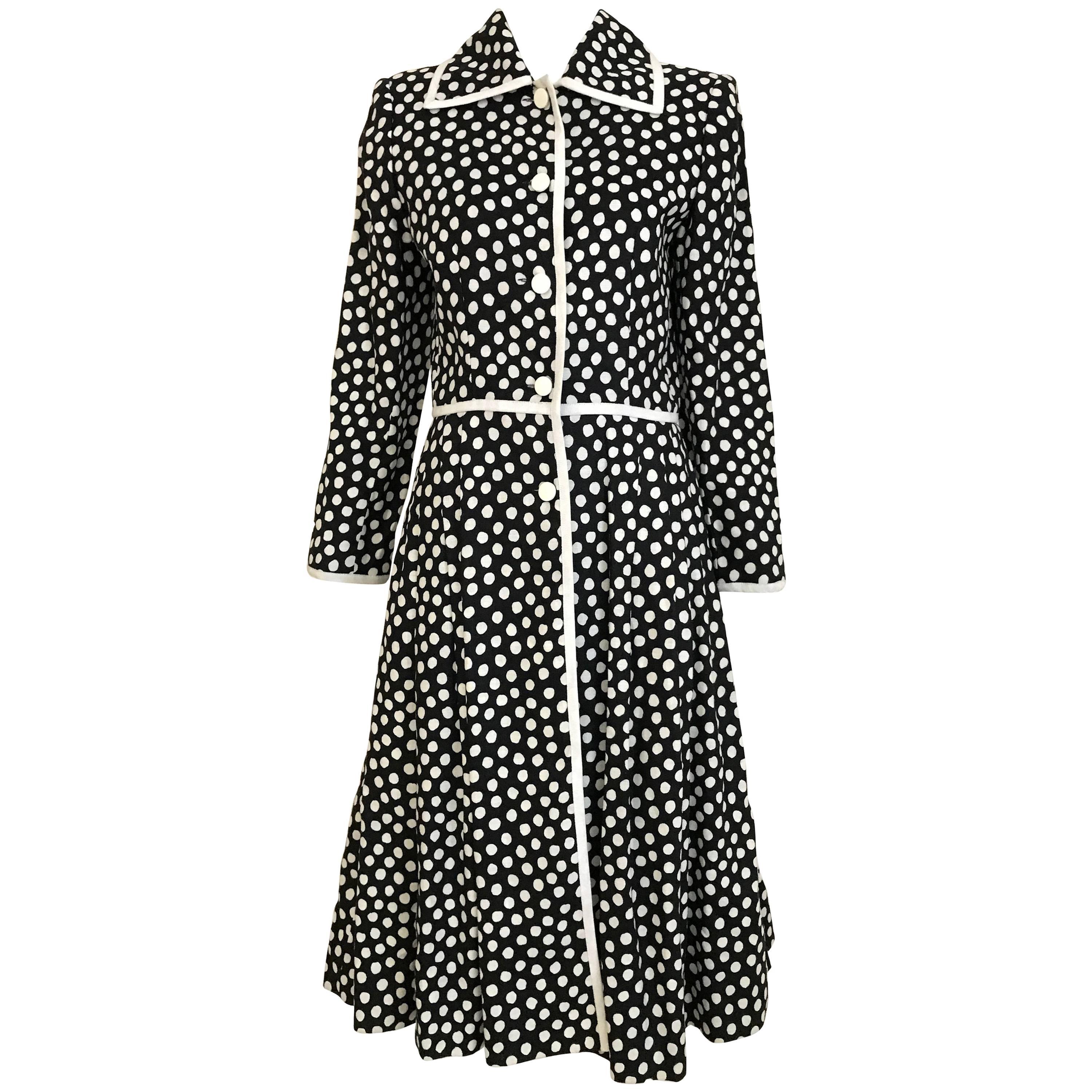 1970s GIVENCHY Black and White Dot Linen Coat Dress