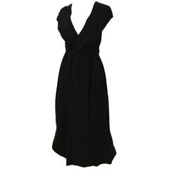 Vintage 1970s HALSTON Black Silk V Neck Wrap Dress 