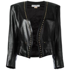 80's YVES SAINT LAURENT RIVE GAUCHE Black studded trim leather jacket