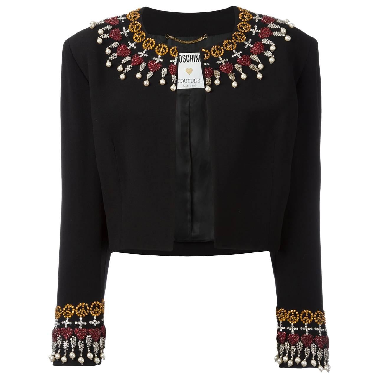 90's MOSCHINO Pearls embellished cropped jacket For Sale