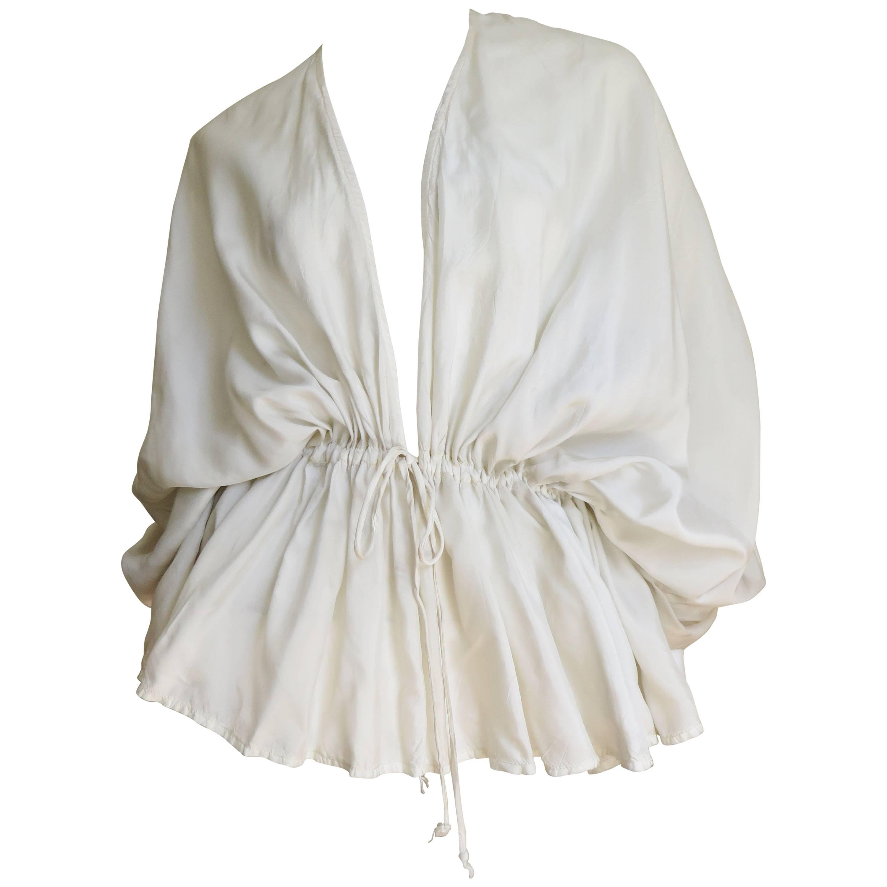1970's Silk Drape Plunge Drawstring Shirt