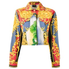 90's VERSACE "Jeans couture" Sun Baroque print jacket 10