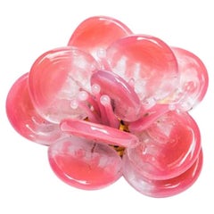 Vintage CHANEL Camélia Brooch In Translucent Pink Molten Glass
