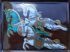 Plateau-cendrier Hermès en porcelaine dorée, motif « 3 chevaux », fin du XXe siècle