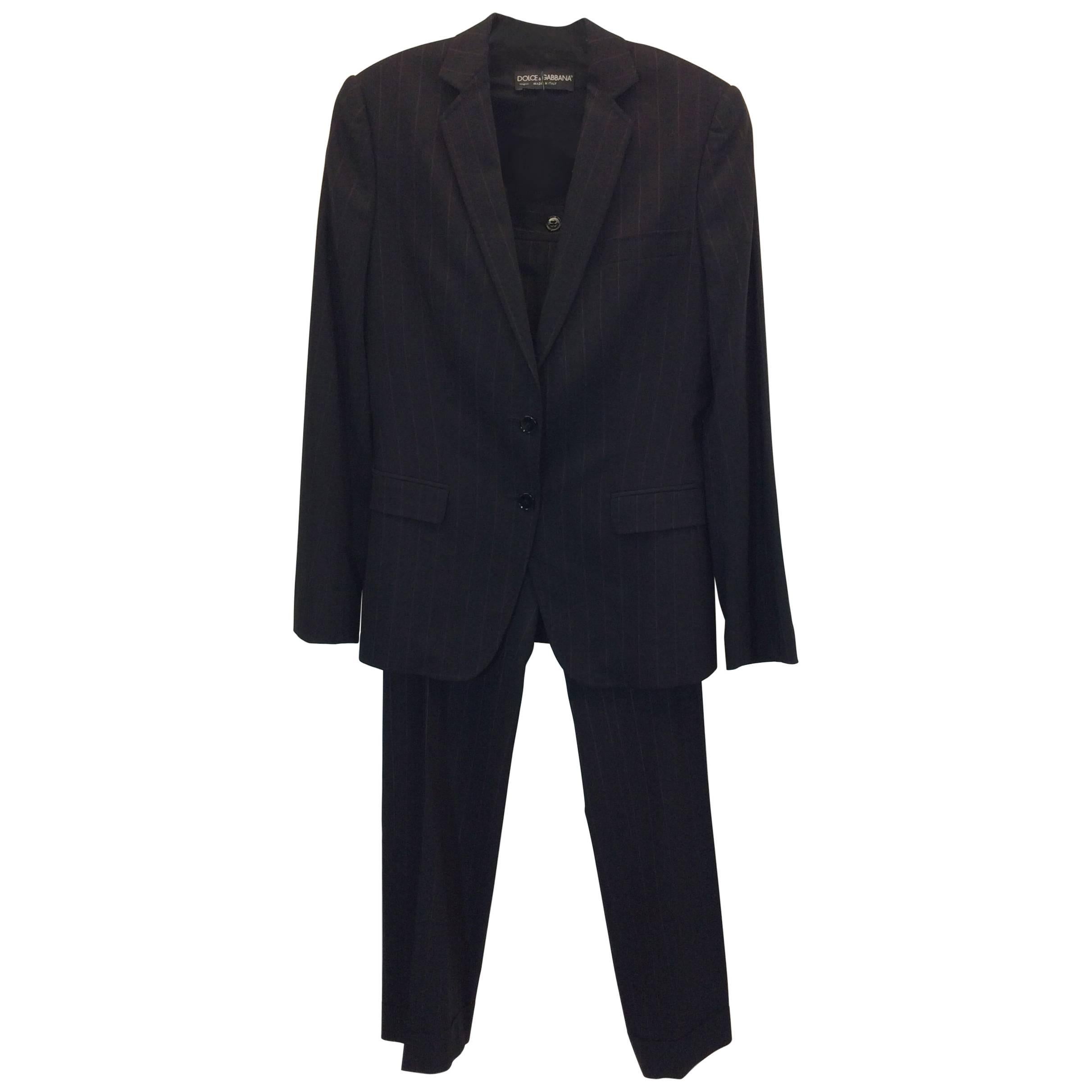 Dolce & Gabbana Black Pantsuit with Red Toned Pinstripes For Sale
