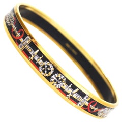 Hermes Vintage Red/Black/Gold Narrow Enamel Bangle Bracelet Sz 70