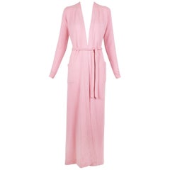 1970's Halston Pink Cashmere Floor Length Belted Cardigan Robe