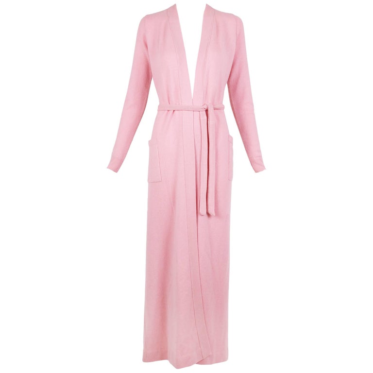 Pink Cashmere Short Robe 1970's Halston Pink Cashmere Floor Length Belted Cardigan Robe at ...
