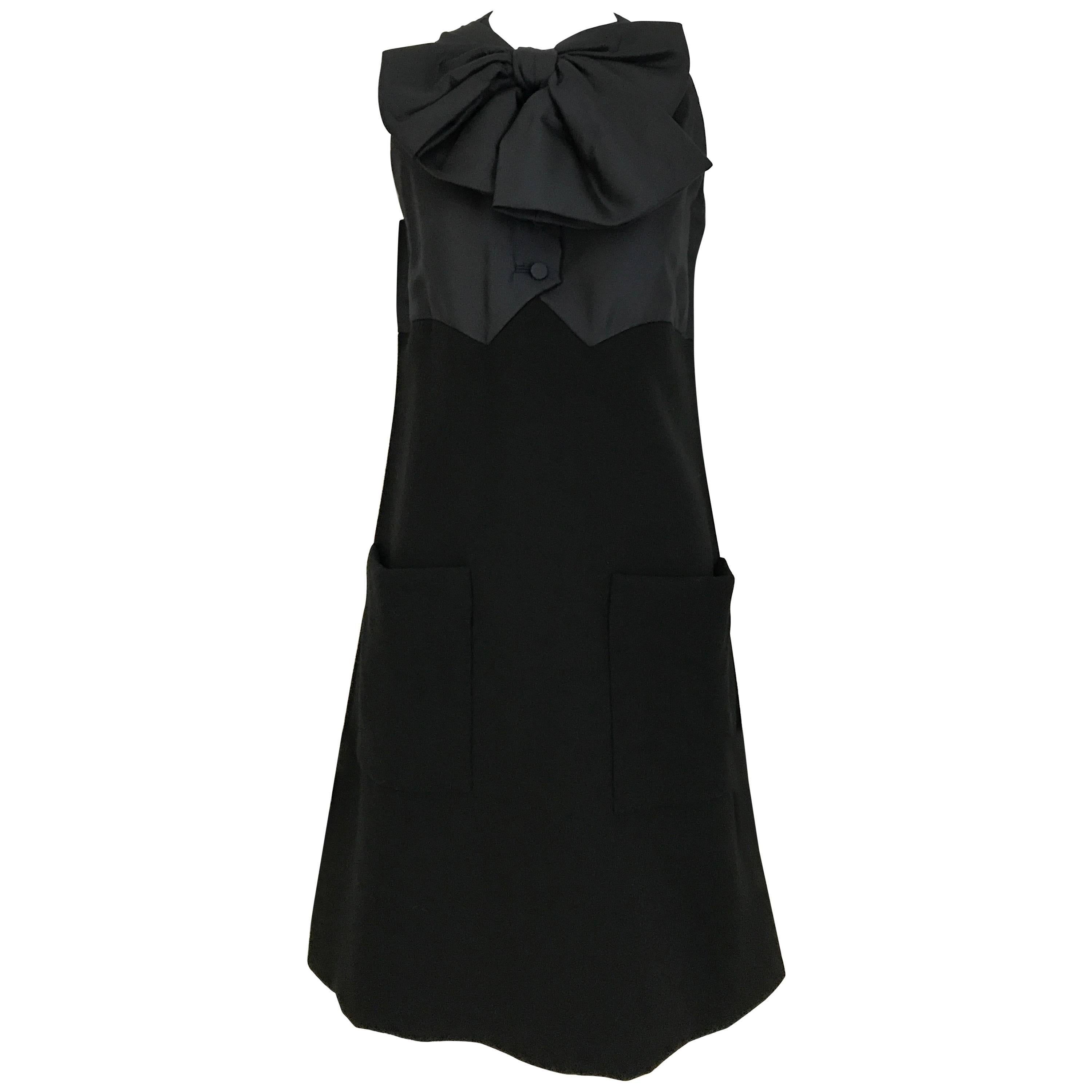 Vintage 1960s Geoffrey Beene Black Tuxedo Sleeveles Dress with Large ...