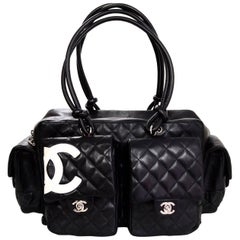 Chanel Quilted Large Cambon Multi Pocket Reported Lambskin Bag in Black