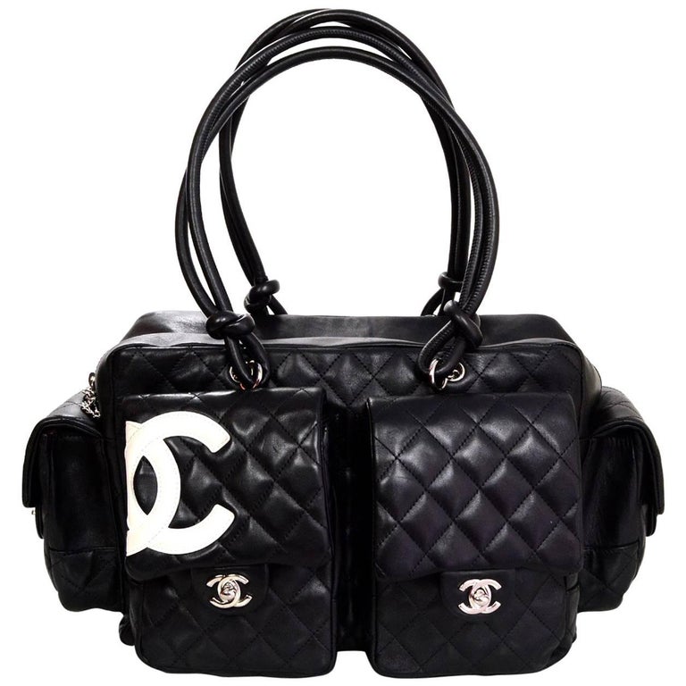 Chanel Black Leather Cambon Ligne Multipocket Reporter Bag with Dust Bag