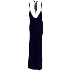 St. John Evening Black Backless Halter Dress w. Black Multifaceted Beads