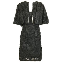 1960 Negro  Soutache Sin Tirantes  Vestido con Chaqueta Forrada de Visón