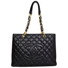 Chanel DISCONTINUED Black Caviar Leather GST Grand Shopper Tote Bag