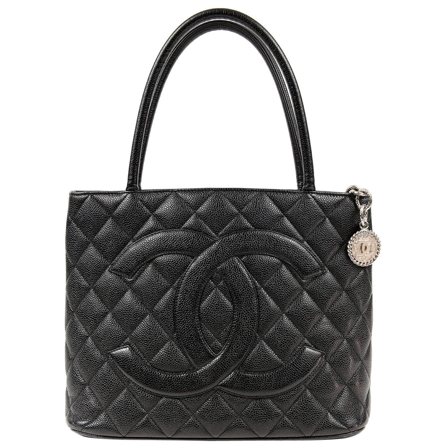 Chanel Black Caviar Medallion Tote with Silver