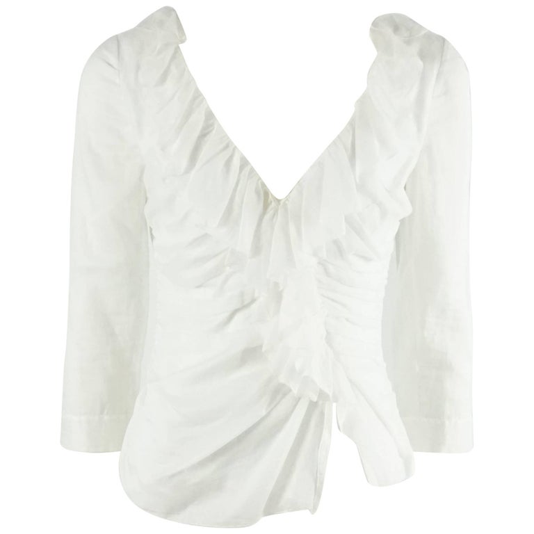 Prada White Cotton Ruffled Top - 40 For Sale at 1stDibs