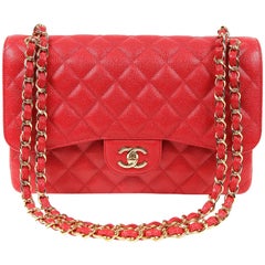 Chanel Red Caviar Jumbo Classic with Gold Hardware