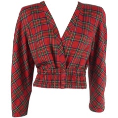 Vintage Valentino Red Plaid Lightweight Wool Crop Jacket and matching belt - 4- 80's