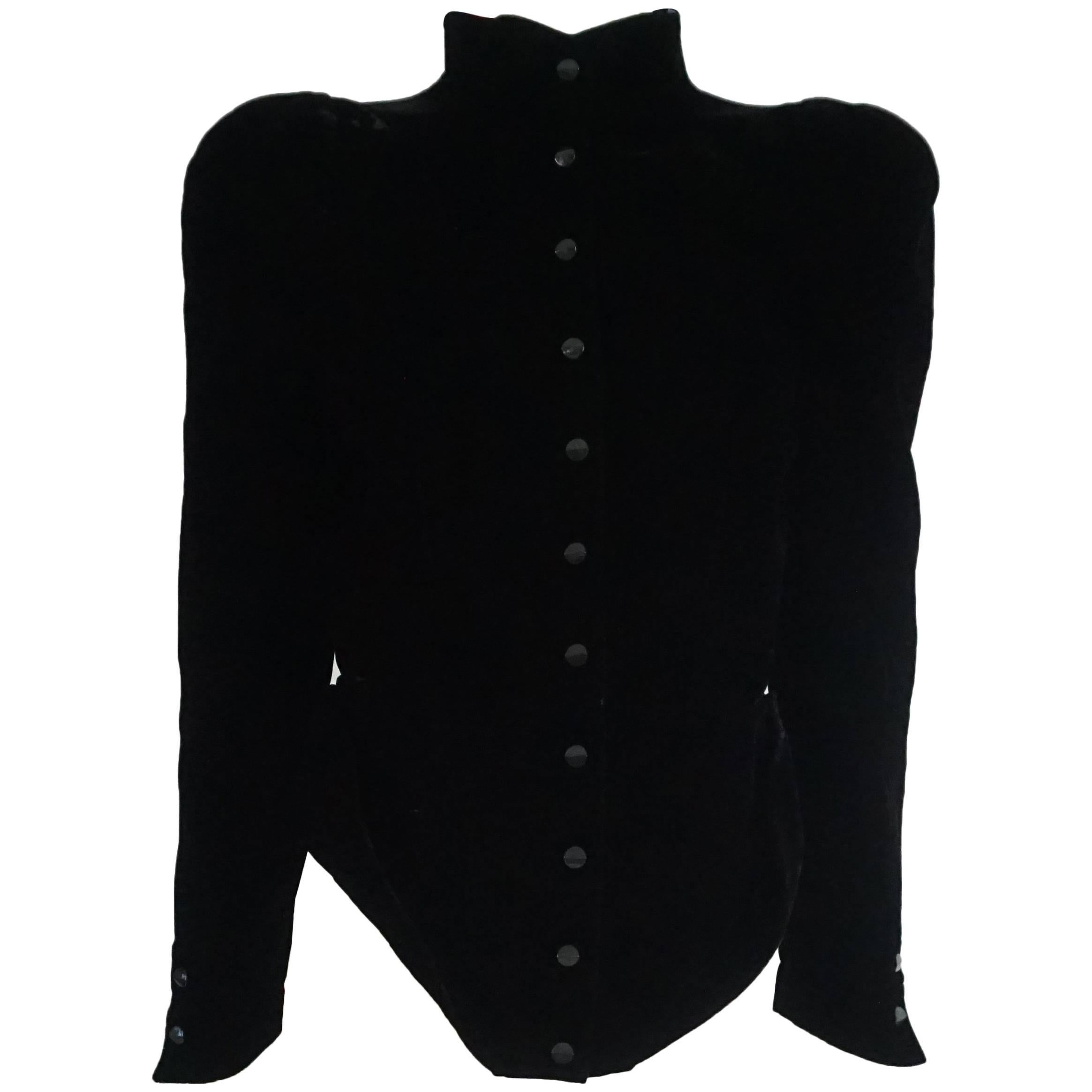 Thierry Mugler Black Velvet Angled Silk Lined Jacket - 38 - Circa 80's