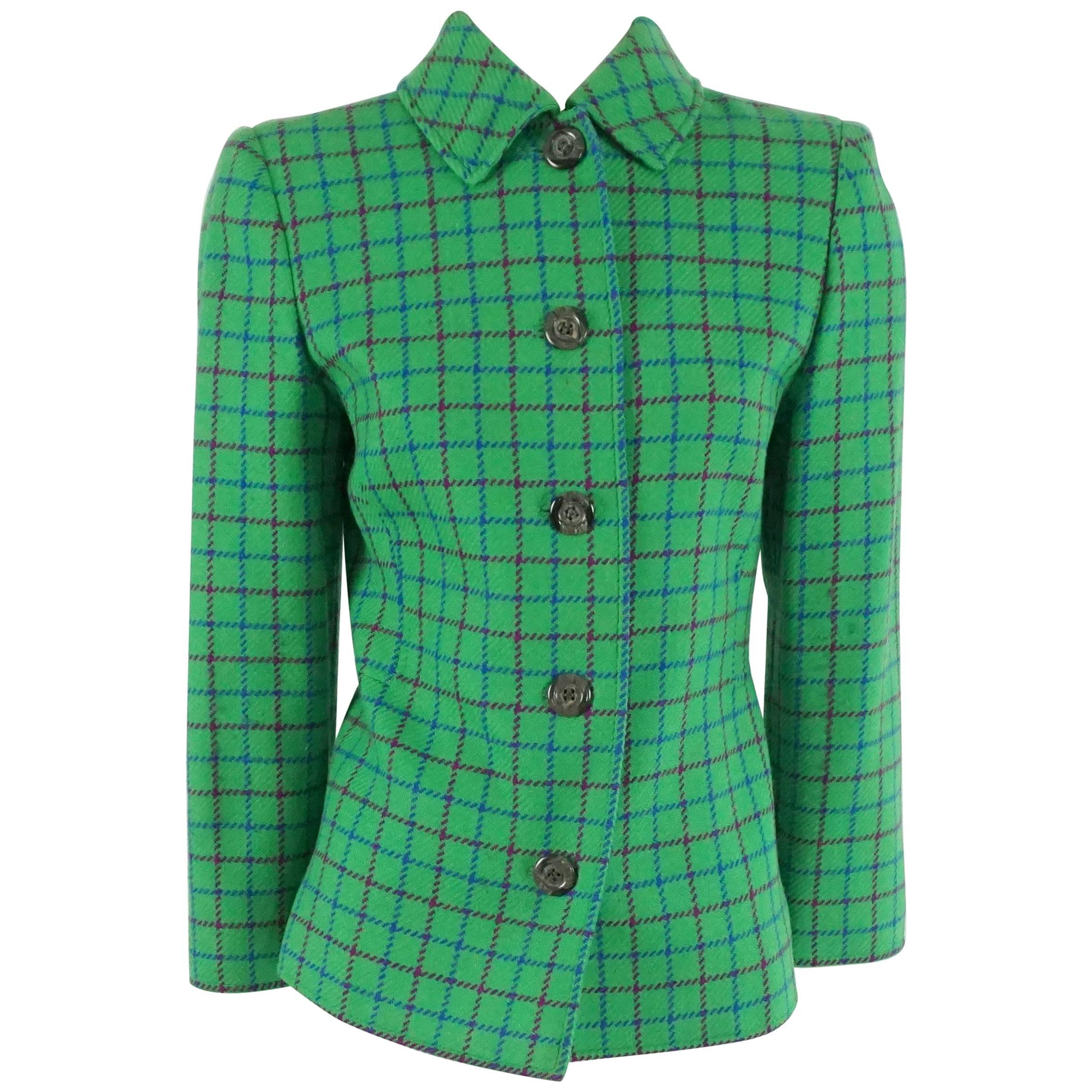 Valentino Green Checkered Wool Jacket - 8 - Circa 80's 