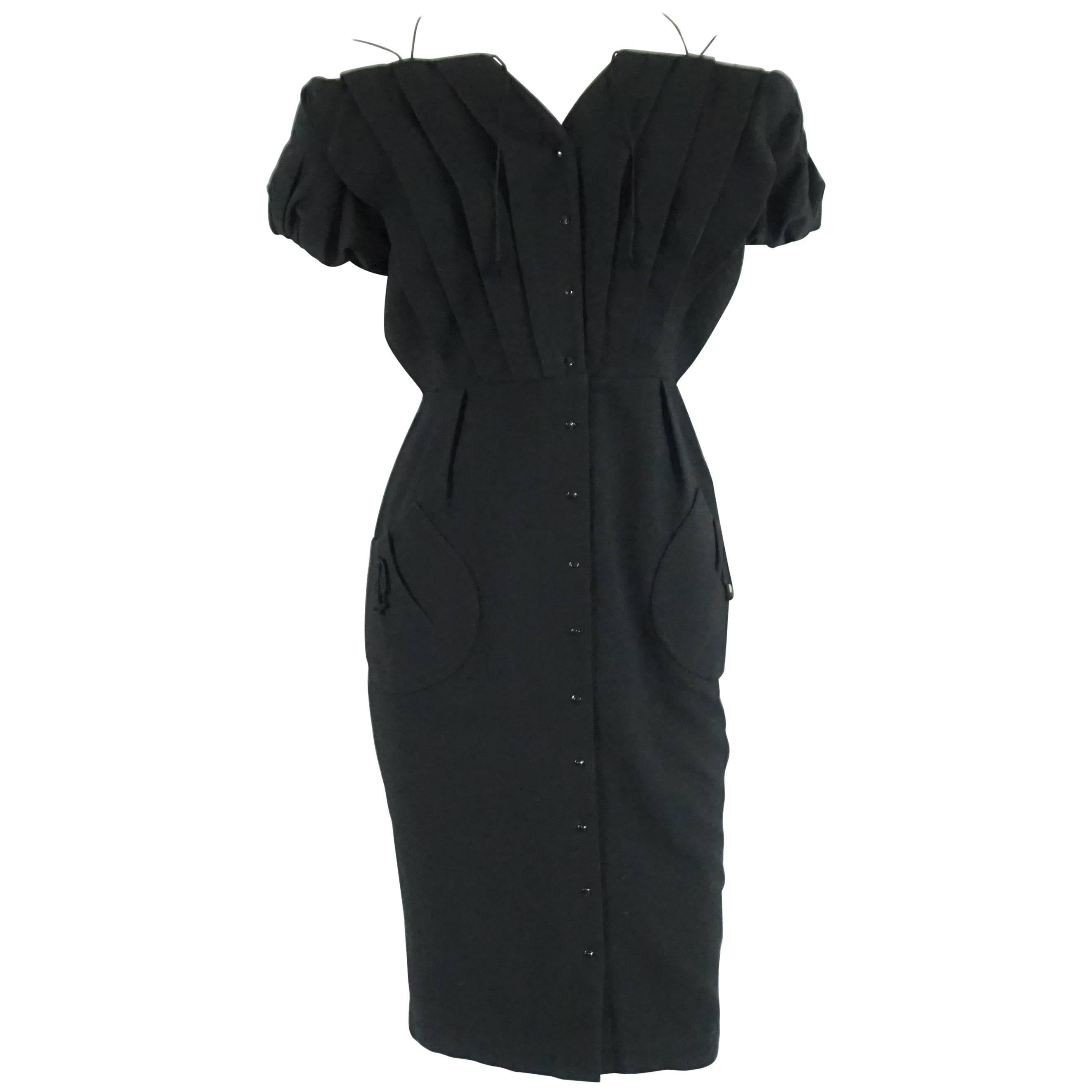 Thierry Mugler Black Pique Dress - 40 - Circa 90's