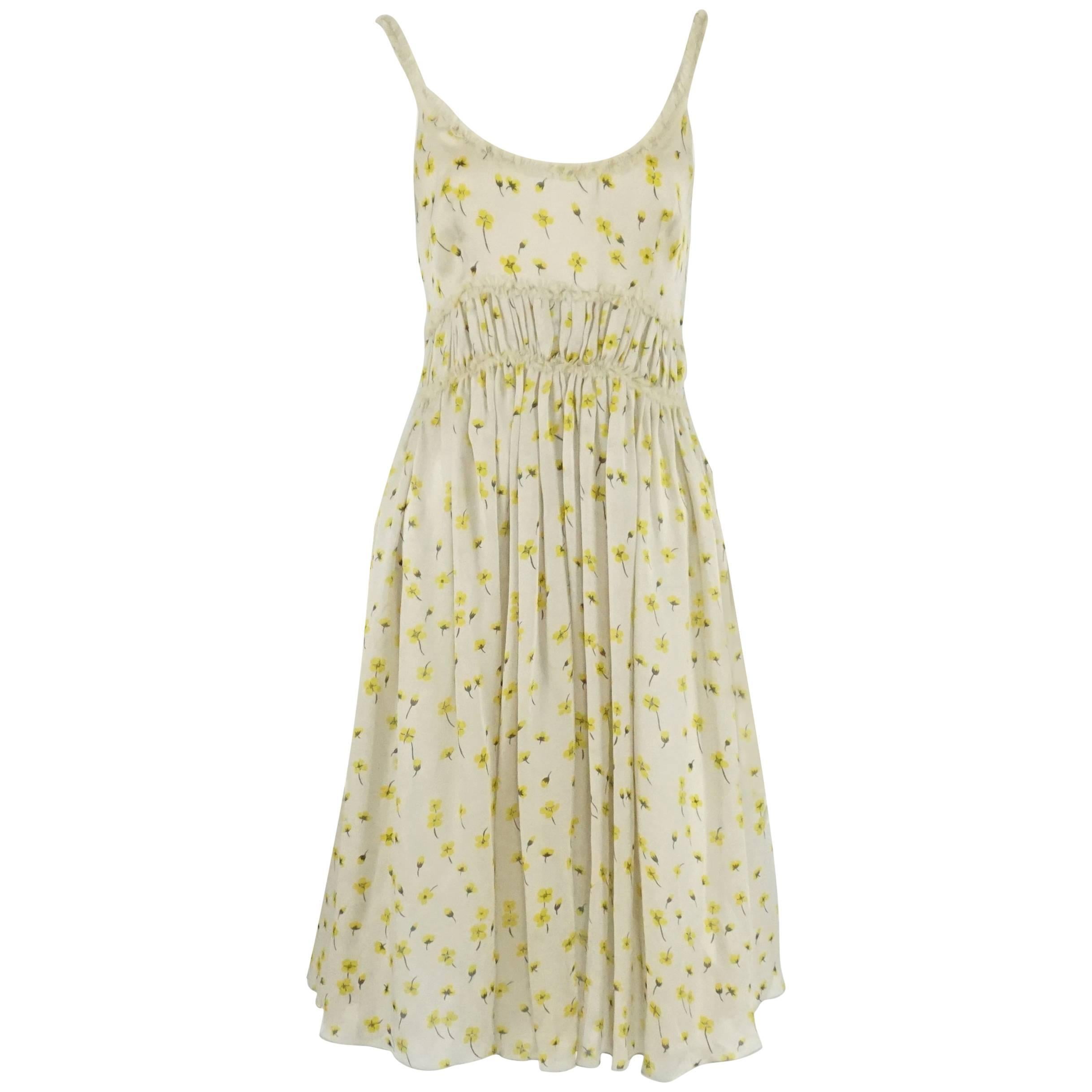 Chloe Cream and Yellow Floral Silk Dress - 36 